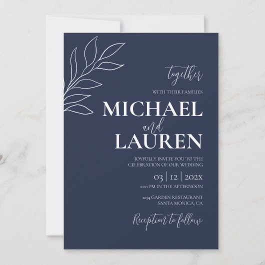 Invitation de mariage élégante bleu marine (Devant)
