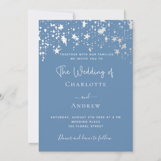 Invitation de mariage élégante bleu poussiéreux (Devant)