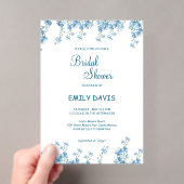 Invitation de mariage élégante bleue florale (In situ (ordinateur de poche))