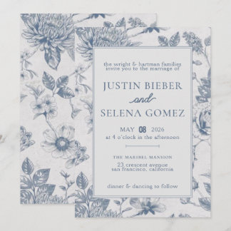Invitation de mariage élégante bleue florale