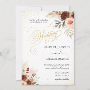 Invitation de mariage élégante Boho fleurs pampa