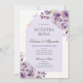 Invitation de mariage élégante boho florale violet (Devant)