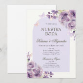 Invitation de mariage élégante boho florale violet (Devant / Derrière)