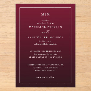 Invitation de mariage élégante bordeaux
