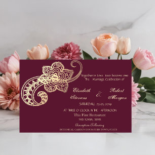 Invitation de mariage élégante chic or paisley