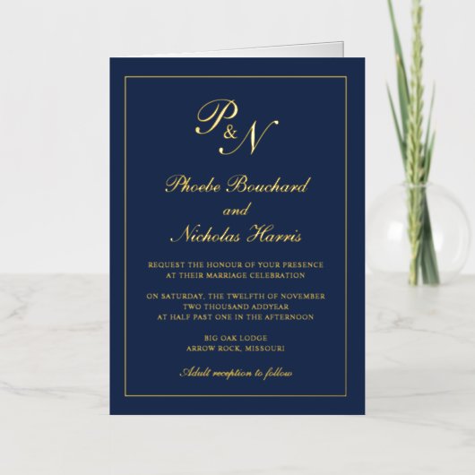 Invitation de mariage élégante classique bleu mari (Recto)