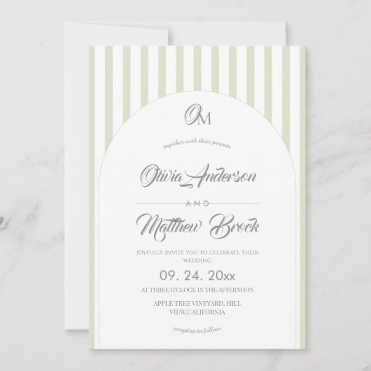 Invitation de mariage élégante classique⎮Rayure sa (Devant)