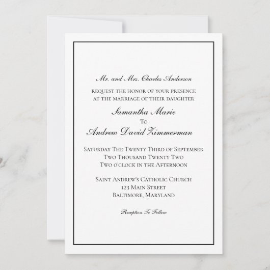 Invitation de mariage élégante classique tradition (Devant)