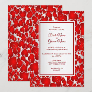 Invitation de mariage élégante coeurs rouges