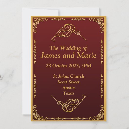 Invitation de mariage élégante, défilement or (Devant)