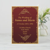 Invitation de mariage élégante, défilement or (Debout devant)