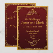 Invitation de mariage élégante, défilement or (Devant / Derrière)
