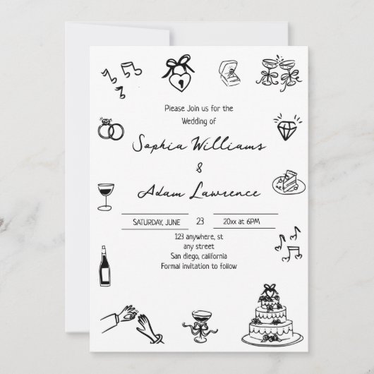 Invitation de mariage élégante dessinée à la main (Devant)