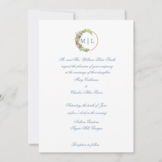 Invitation de mariage élégante en bleu (Devant)