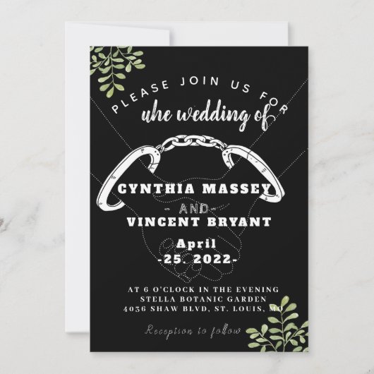 Invitation de mariage élégante et douce noire avec (Devant)