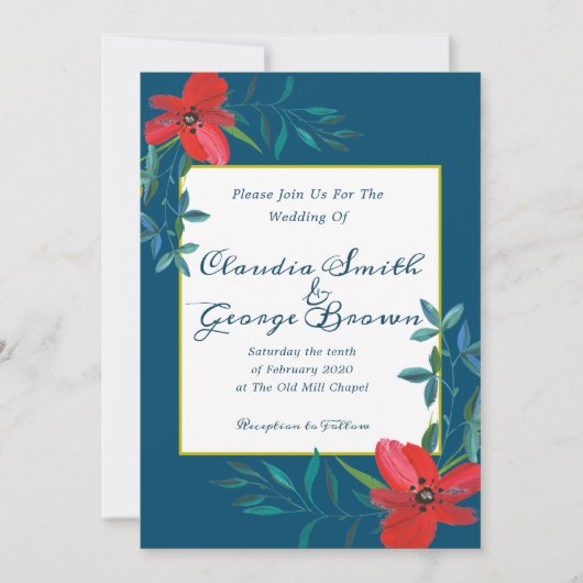 Invitation de mariage élégante et fleurie (Devant)