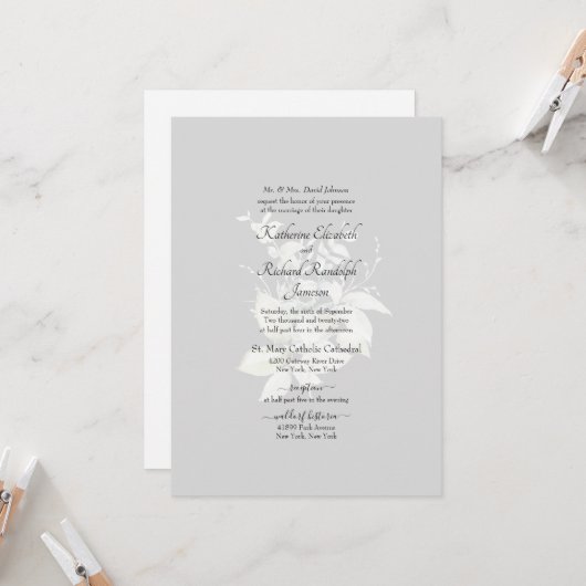 Invitation de mariage élégante et florale blanche (Devant/Arrière en situation)