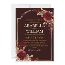 Invitation de mariage élégante et luxueuse bordeau