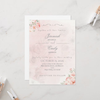 Invitation de mariage élégante et mignonne rose po
