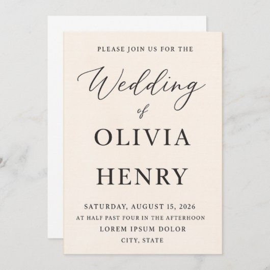 Invitation de mariage élégante et plate – 5x7 pouc (Devant / Derrière)