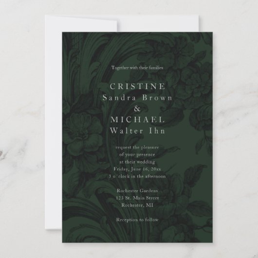 Invitation de mariage élégante et vert foncé (Devant)