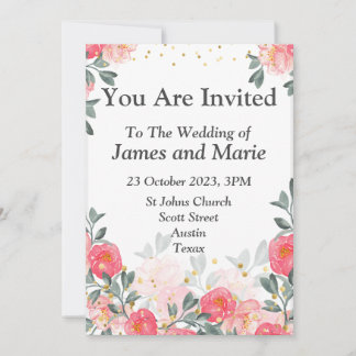Invitation de mariage élégante, fleurs aquarelle