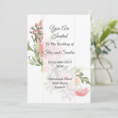 Invitation de mariage élégante, floral rose vintag (Debout devant)