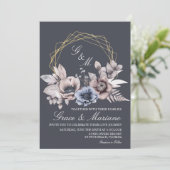 Invitation de mariage élégante florale bleue (Debout devant)