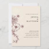 invitation de mariage élégante florale crème (Devant)