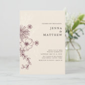 invitation de mariage élégante florale crème (Debout devant)