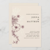 invitation de mariage élégante florale crème (Devant / Derrière)