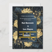 Invitation de mariage élégante florale dorée pour (Devant)