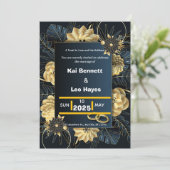Invitation de mariage élégante florale dorée pour (Debout devant)