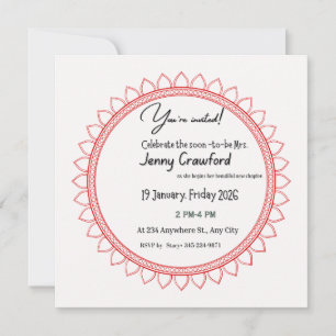 Invitation de mariage élégante Mandala Rouge Gras
