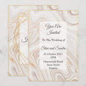 Invitation de mariage élégante, marbrée rose (Devant / Derrière)