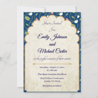 Invitation de mariage élégante | Marine bleu et or