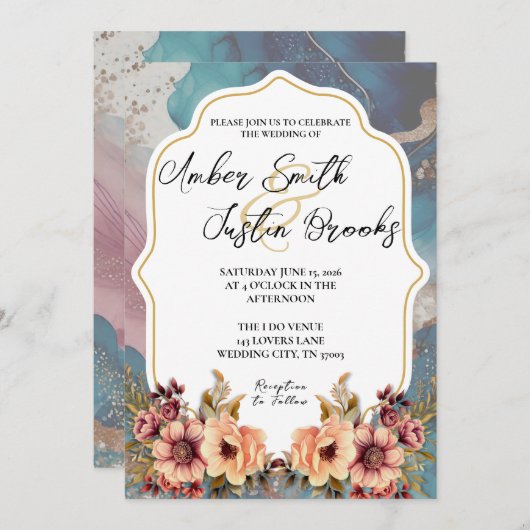 Invitation de mariage élégante - Modèle modifiable (Devant / Derrière)