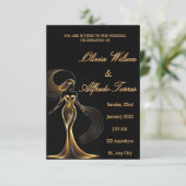 Invitation de mariage élégante noir et or de luxe (Debout devant)