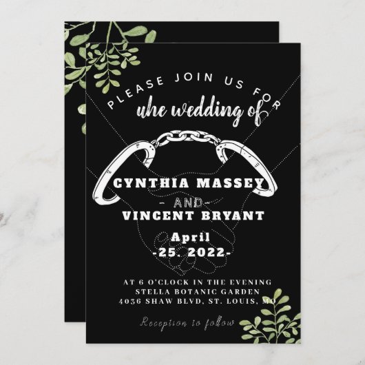 Invitation de mariage élégante noire douce avec eu (Devant / Derrière)