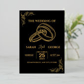 Invitation de mariage élégante noire et dorée à mo (Debout devant)