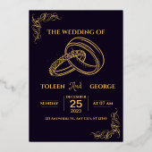 Invitation de mariage élégante noire et dorée à mo (Recto)