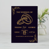 Invitation de mariage élégante noire et dorée à mo (Debout devant)