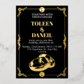 Invitation de mariage élégante noire et dorée à mo (Recto)