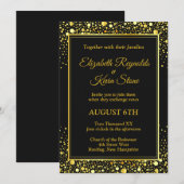 Invitation de mariage élégante noire et or (Devant / Derrière)
