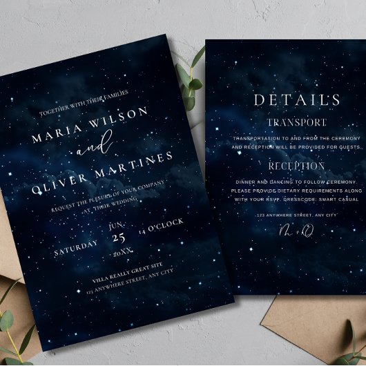 Invitation de mariage élégante nuit étoilée Modern