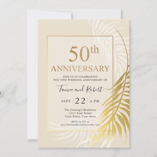 Invitation de mariage élégante or blanc 50 ans (Devant)