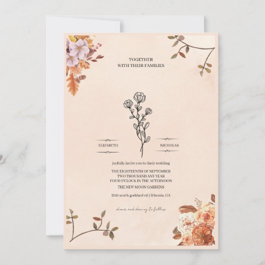 Invitation de mariage élégante ornée de roses (Devant)