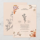 Invitation de mariage élégante ornée de roses (Devant / Derrière)