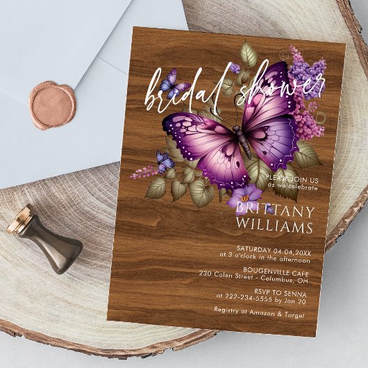 Invitation de mariage élégante papillon violet