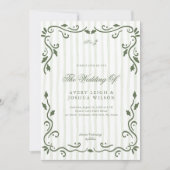Invitation de mariage élégante rayée vert olive cl (Devant)